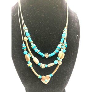 Pilgrim Danish Design Triple Strand Necklace Heart Flower Beads Vintage Look